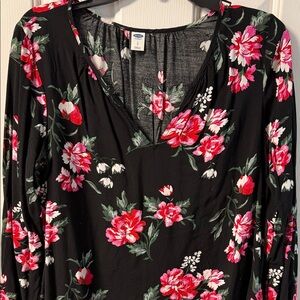 Old Navy Black Dress with Pink and White Floral Pattern